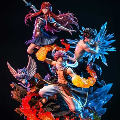 Natsu, Gray, Erza, Happy Deluxe Bonus Version Fairy Tail PVC 1/7 Statue by Prime 1 Studio